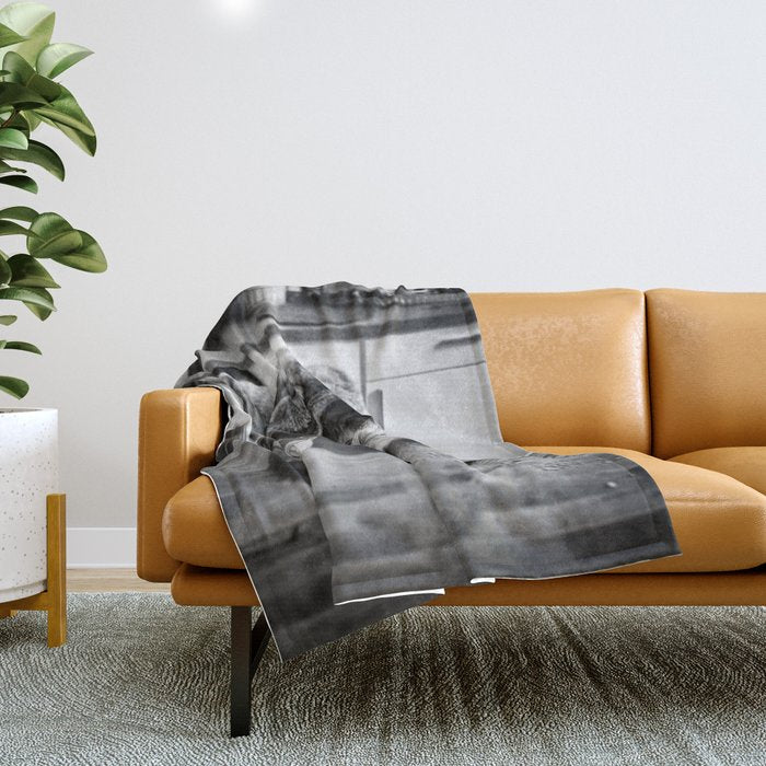 First I Drink the Coffee, Then I do the Stuff - hangover black and white photograph / photography Throw Blanket Gallery Image 1