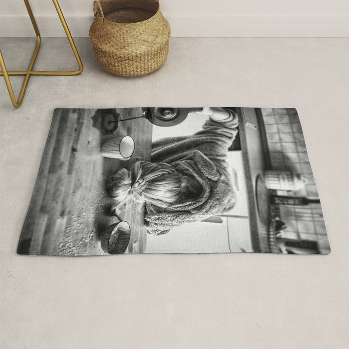 First I Drink the Coffee, Then I do the Stuff - hangover black and white photograph / photography Rug Gallery Image 1