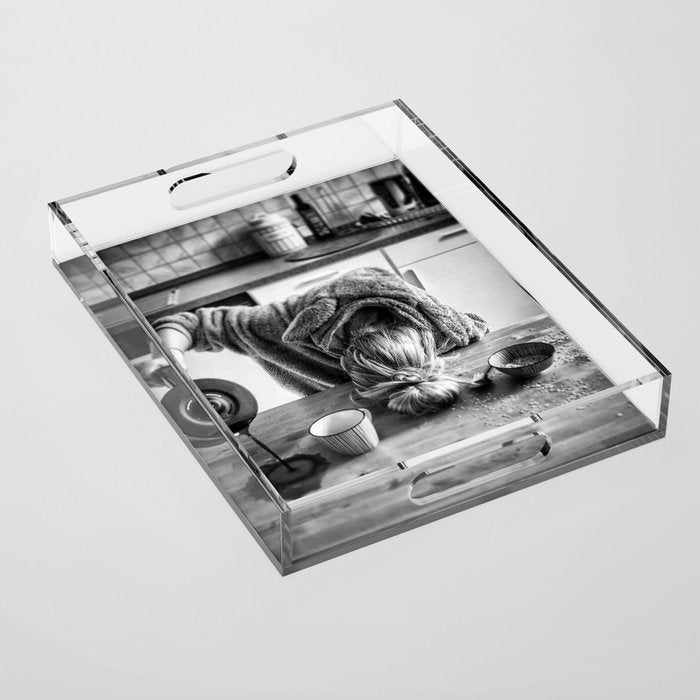 First I Drink the Coffee, Then I do the Stuff - hangover black and white photograph / photography Acrylic Tray Gallery Image 1