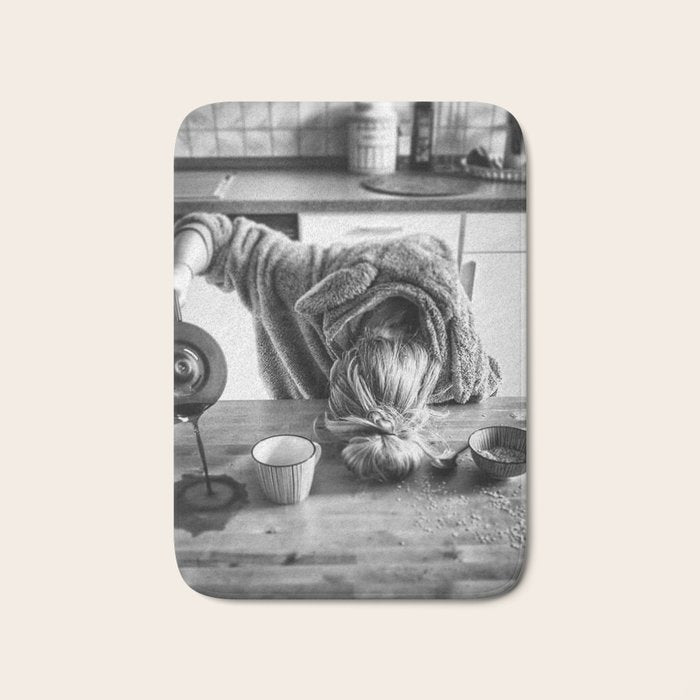 First I Drink the Coffee, Then I do the Stuff - hangover black and white photograph / photography Bath Mat Gallery Image 1