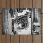 First I Drink the Coffee, Then I do the Stuff - hangover black and white photograph / photography Outdoor Rug Gallery Image 1