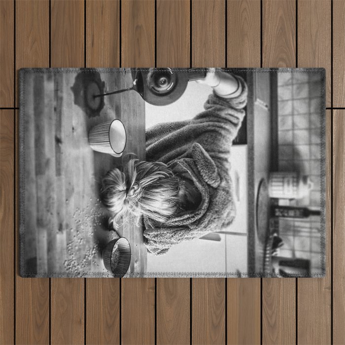 First I Drink the Coffee, Then I do the Stuff - hangover black and white photograph / photography Outdoor Rug Gallery Image 1