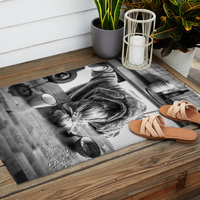 First I Drink the Coffee, Then I do the Stuff - hangover black and white photograph / photography Outdoor Rug Gallery Image 2