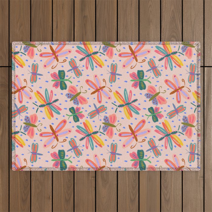Happy and Colorful Butterflies Illustration Outdoor Rug – Society6