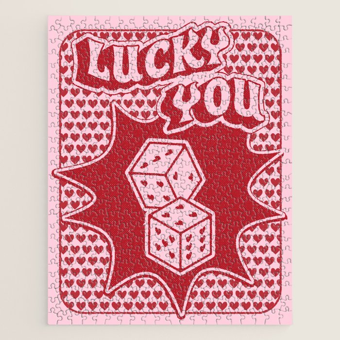 Lucky You Dice in Pink and Red Jigsaw Puzzle Gallery Image 1