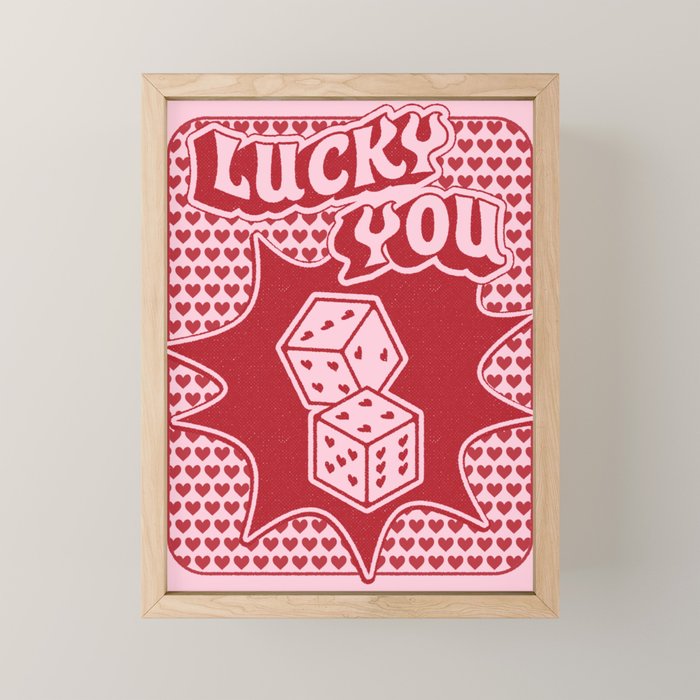 Lucky You Dice in Pink and Red Mini Art Print Gallery Image 1