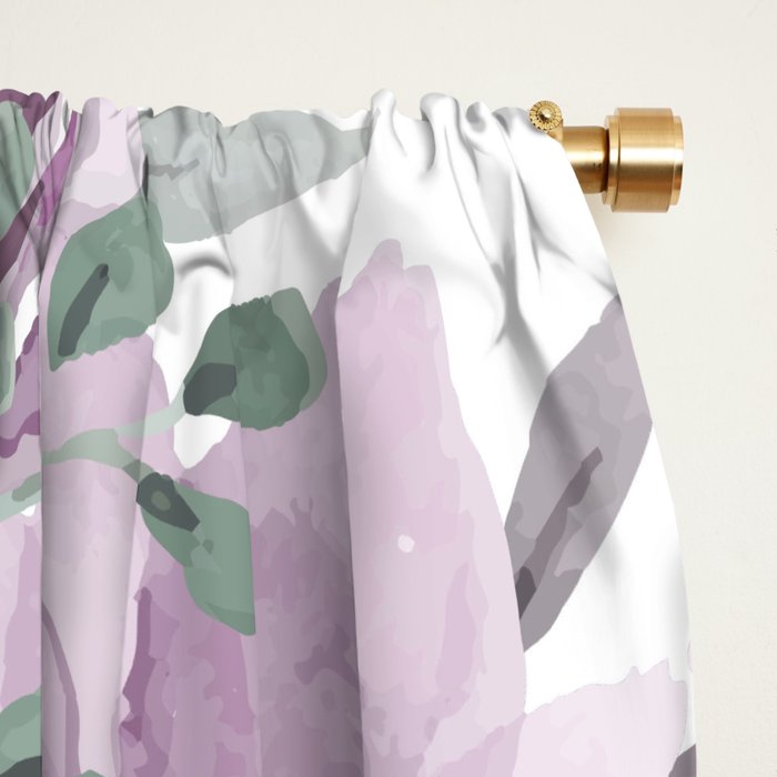 Floral Watercolor, Purple and Gray Window Curtain Gallery Image 2