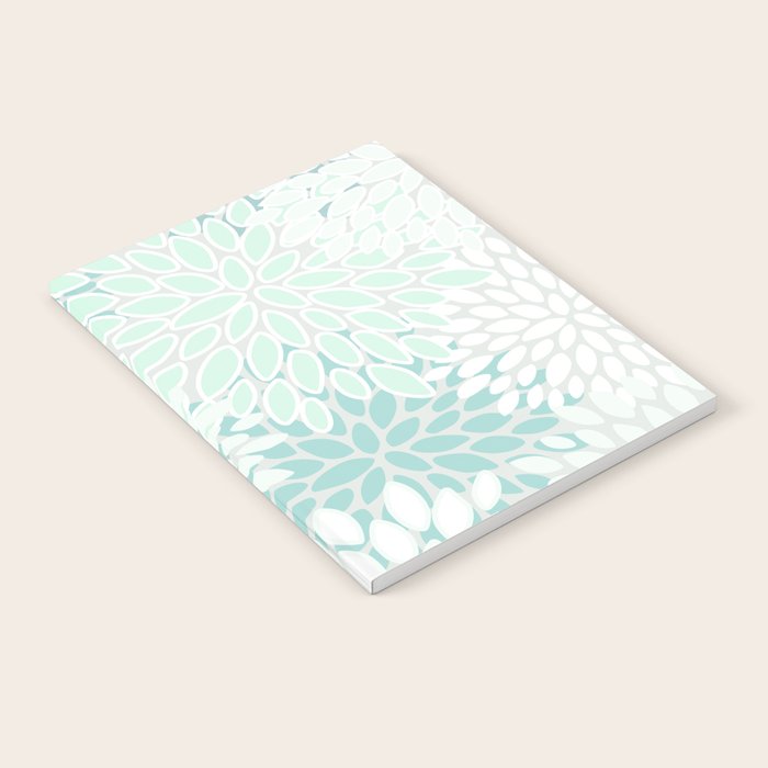 Floral Blooms, Soft Teal and Mint Notebook Gallery Image 1