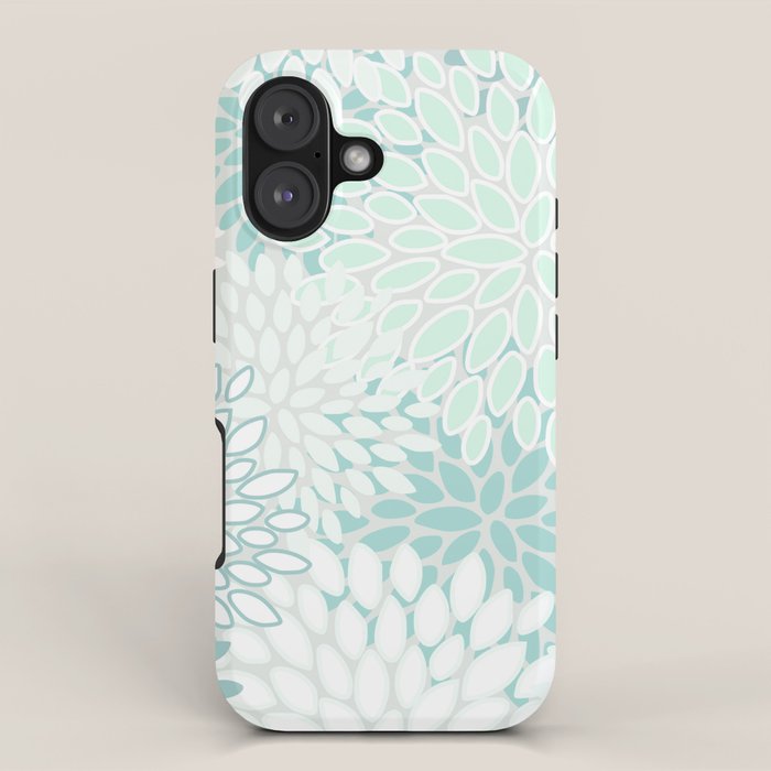 Floral Blooms, Soft Teal and Mint iPhone Case Gallery Image 1