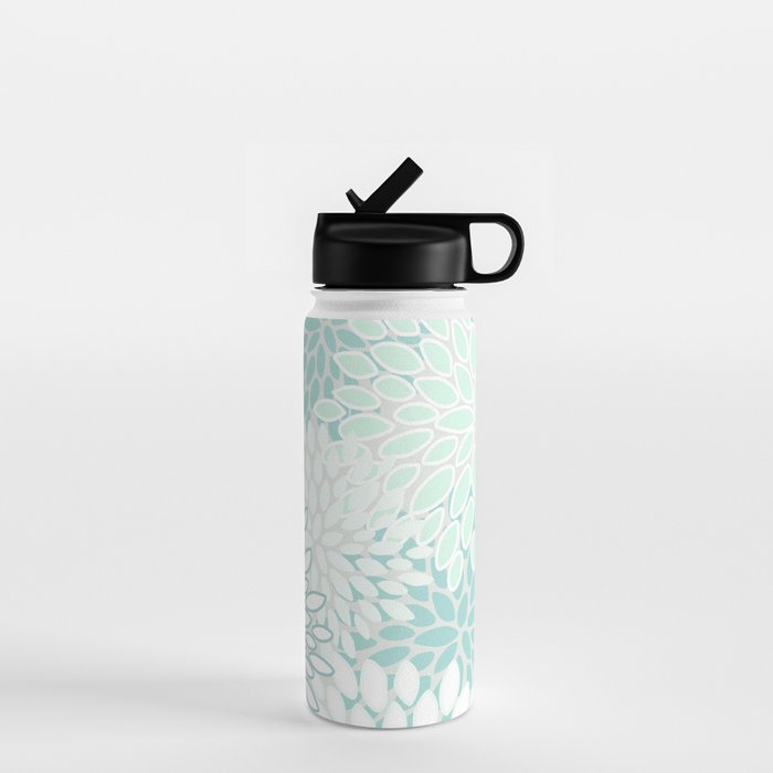 Floral Blooms, Soft Teal and Mint Water Bottle Gallery Image 1