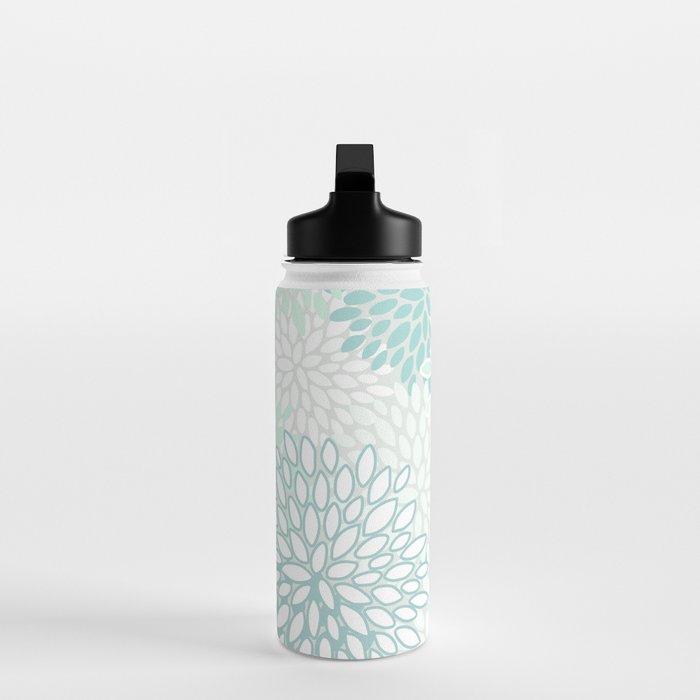 Floral Blooms, Soft Teal and Mint Water Bottle Gallery Image 3