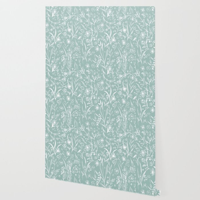 Wild Garden Drawing (Pale Blue) Wallpaper Gallery Image 2