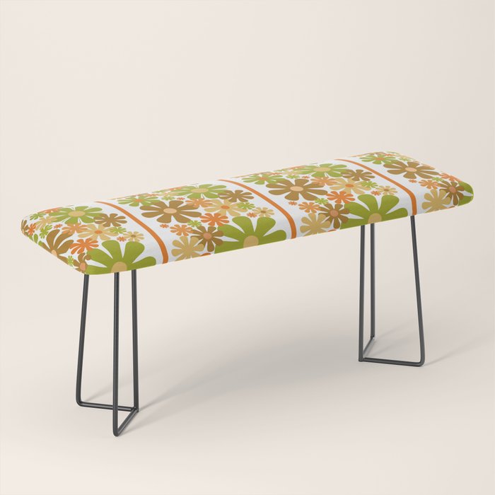 Retro Floral Stripe 60s 70s Aesthetic Pattern in Avocado Orange Brown Bench Gallery Image 1