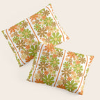 Retro Floral Stripe 60s 70s Aesthetic Pattern in Avocado Orange Brown Pillow Sham Gallery Image 3
