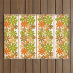 Retro Floral Stripe 60s 70s Aesthetic Pattern in Avocado Orange Brown Outdoor Rug Gallery Image 1