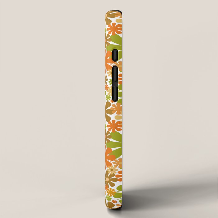 Retro Floral Stripe 60s 70s Aesthetic Pattern in Avocado Orange Brown iPhone Case Gallery Image 2