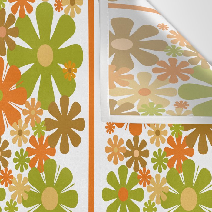 Retro Floral Stripe 60s 70s Aesthetic Pattern in Avocado Orange Brown Wall Tapestry Gallery Image 3