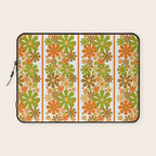 Retro Floral Stripe 60s 70s Aesthetic Pattern in Avocado Orange Brown Laptop Sleeve Gallery Image 1
