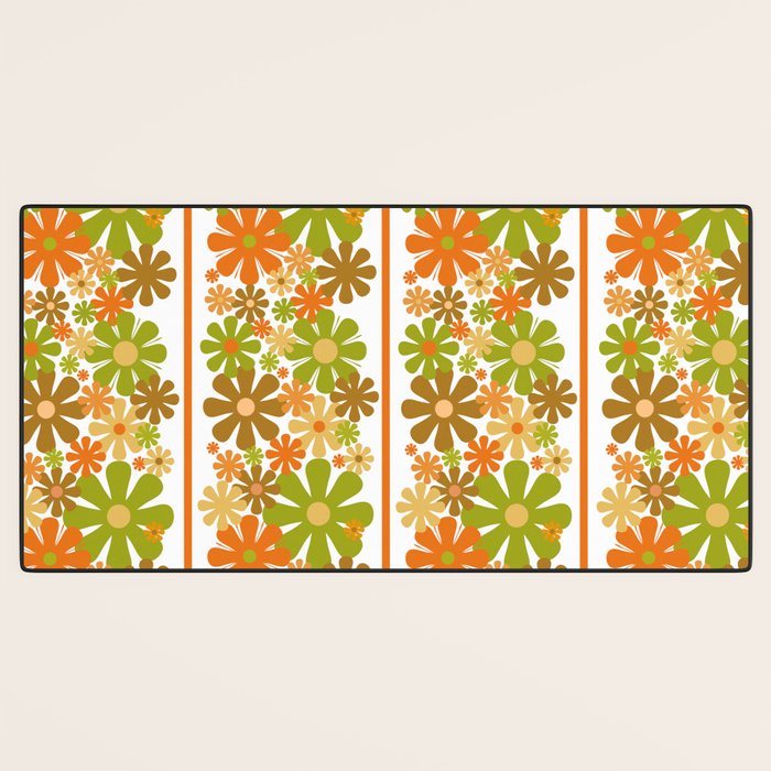 Retro Floral Stripe 60s 70s Aesthetic Pattern in Avocado Orange Brown Desk Mat Gallery Image 3
