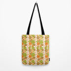 Retro Floral Stripe 60s 70s Aesthetic Pattern in Avocado Orange Brown Tote Bag Gallery Image 2