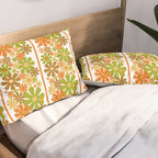 Retro Floral Stripe 60s 70s Aesthetic Pattern in Avocado Orange Brown Pillow Sham Gallery Image 2