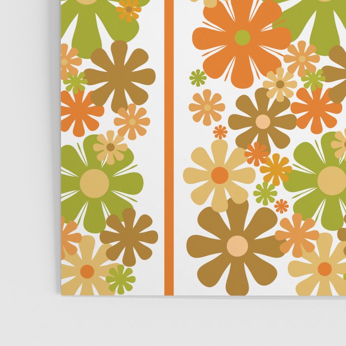 Retro Floral Stripe 60s 70s Aesthetic Pattern in Avocado Orange Brown Poster Gallery Image 3