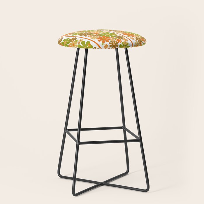 Retro Floral Stripe 60s 70s Aesthetic Pattern in Avocado Orange Brown Stool Gallery Image 1