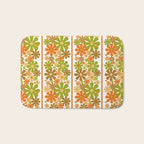 Retro Floral Stripe 60s 70s Aesthetic Pattern in Avocado Orange Brown Bath Mat Gallery Image 1