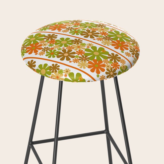 Retro Floral Stripe 60s 70s Aesthetic Pattern in Avocado Orange Brown Stool Gallery Image 2