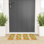 Retro Floral Stripe 60s 70s Aesthetic Pattern in Avocado Orange Brown Welcome Mat Gallery Image 3