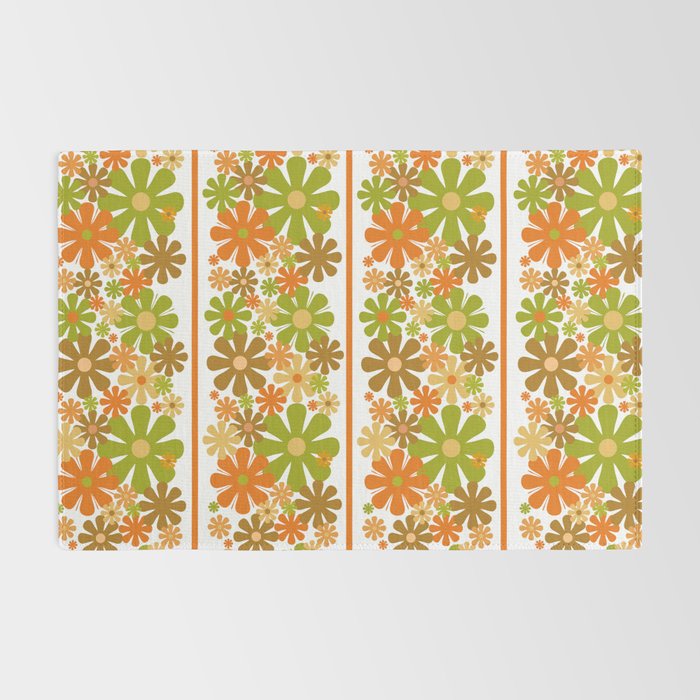 Retro Floral Stripe 60s 70s Aesthetic Pattern in Avocado Orange Brown Rug Gallery Image 2