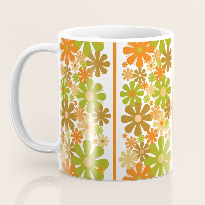 Retro Floral Stripe 60s 70s Aesthetic Pattern in Avocado Orange Brown Coffee Mug Gallery Image 3