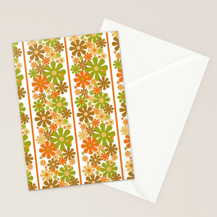 Retro Floral Stripe 60s 70s Aesthetic Pattern in Avocado Orange Brown Stationery Card Gallery Image 2