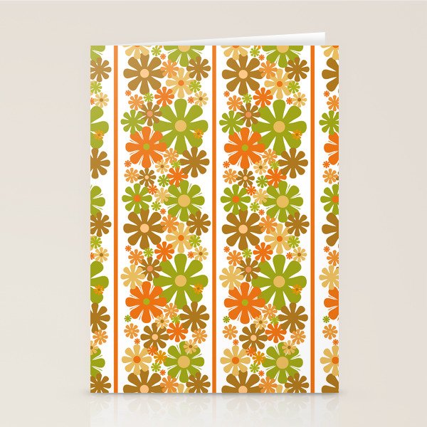 Retro Floral Stripe 60s 70s Aesthetic Pattern in Avocado Orange Brown Stationery Card Gallery Image 2
