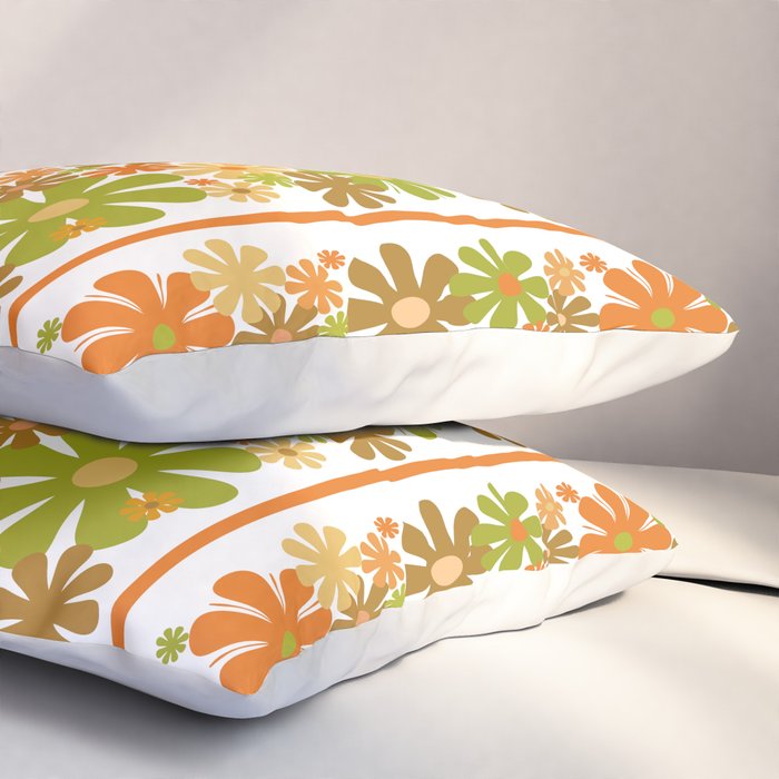 Retro Floral Stripe 60s 70s Aesthetic Pattern in Avocado Orange Brown Pillow Sham Gallery Image 3