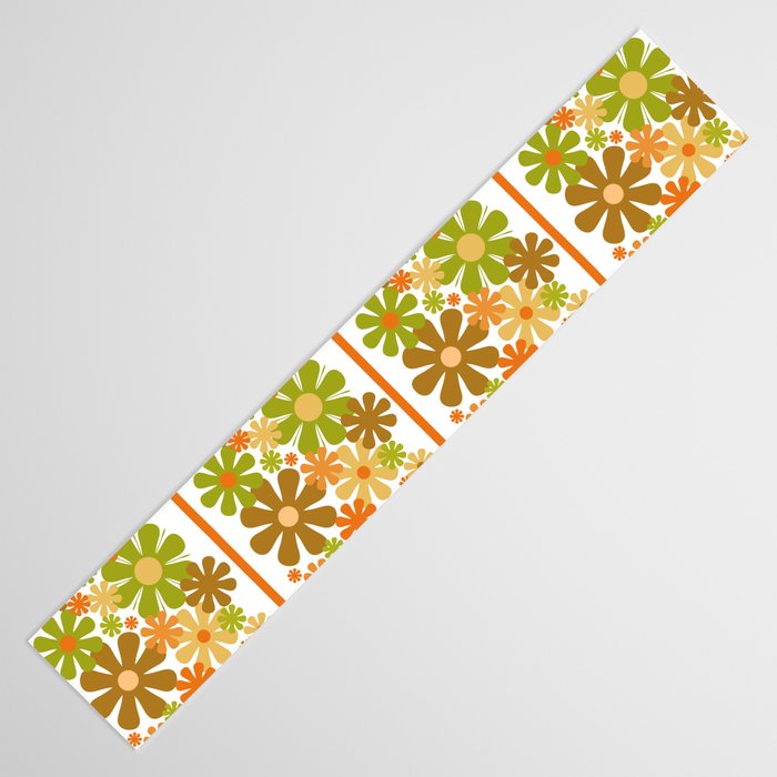 Retro Floral Stripe 60s 70s Aesthetic Pattern in Avocado Orange Brown Table Runner Gallery Image 3