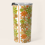 Retro Floral Stripe 60s 70s Aesthetic Pattern in Avocado Orange Brown Travel Mug Gallery Image 3