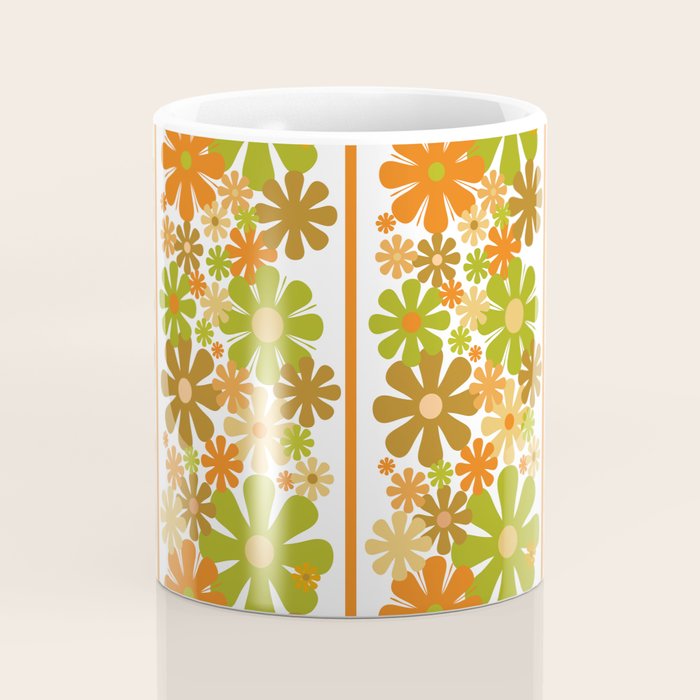 Retro Floral Stripe 60s 70s Aesthetic Pattern in Avocado Orange Brown Coffee Mug Gallery Image 4