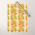 Retro Floral Stripe 60s 70s Aesthetic Pattern in Avocado Orange Brown Wrapping Paper Gallery Image 1