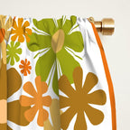 Retro Floral Stripe 60s 70s Aesthetic Pattern in Avocado Orange Brown Window Curtain Gallery Image 2
