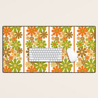 Retro Floral Stripe 60s 70s Aesthetic Pattern in Avocado Orange Brown Desk Mat Gallery Image 1