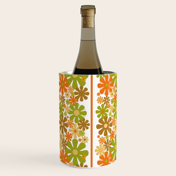 Retro Floral Stripe 60s 70s Aesthetic Pattern in Avocado Orange Brown Wine Chiller Gallery Image 3