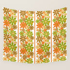 Retro Floral Stripe 60s 70s Aesthetic Pattern in Avocado Orange Brown Wall Tapestry Gallery Image 4