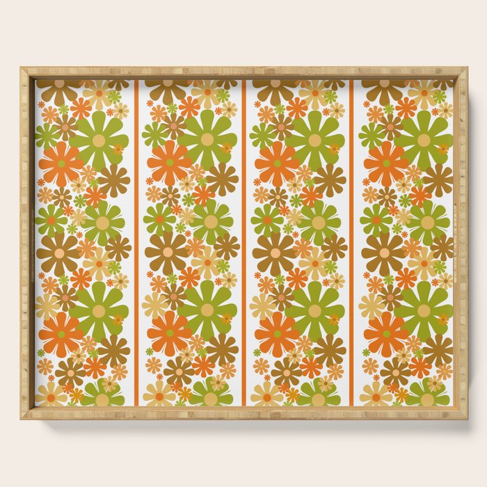 Retro Floral Stripe 60s 70s Aesthetic Pattern in Avocado Orange Brown Serving Tray Gallery Image 1