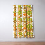 Retro Floral Stripe 60s 70s Aesthetic Pattern in Avocado Orange Brown Window Curtain Gallery Image 3