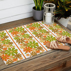 Retro Floral Stripe 60s 70s Aesthetic Pattern in Avocado Orange Brown Outdoor Rug Gallery Image 2