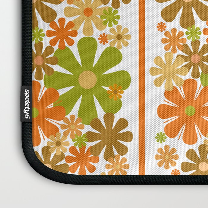 Retro Floral Stripe 60s 70s Aesthetic Pattern in Avocado Orange Brown Laptop Sleeve Gallery Image 3
