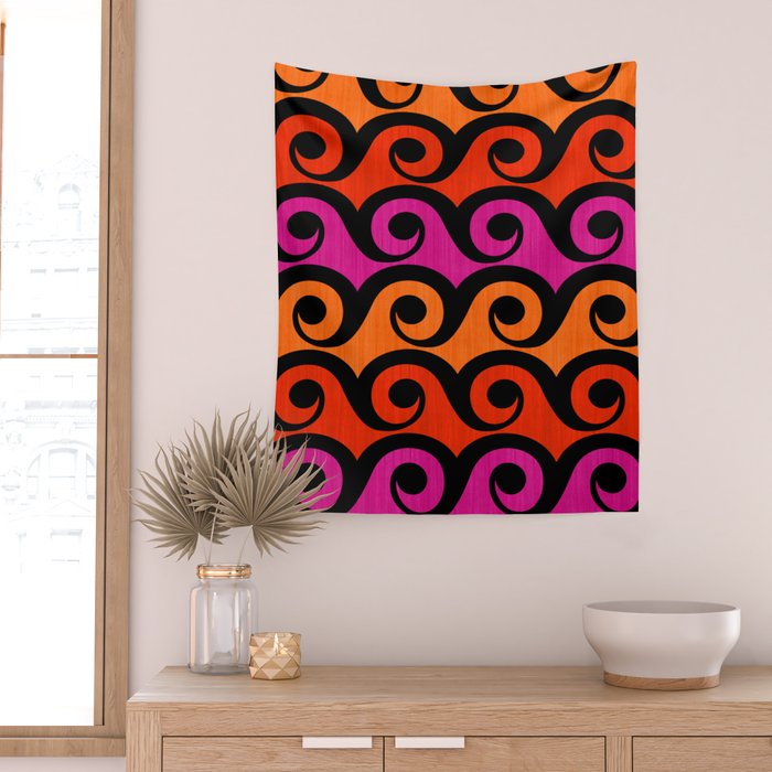 Surf's Up Waves Colorful Pattern  Wall Tapestry Gallery Image 2