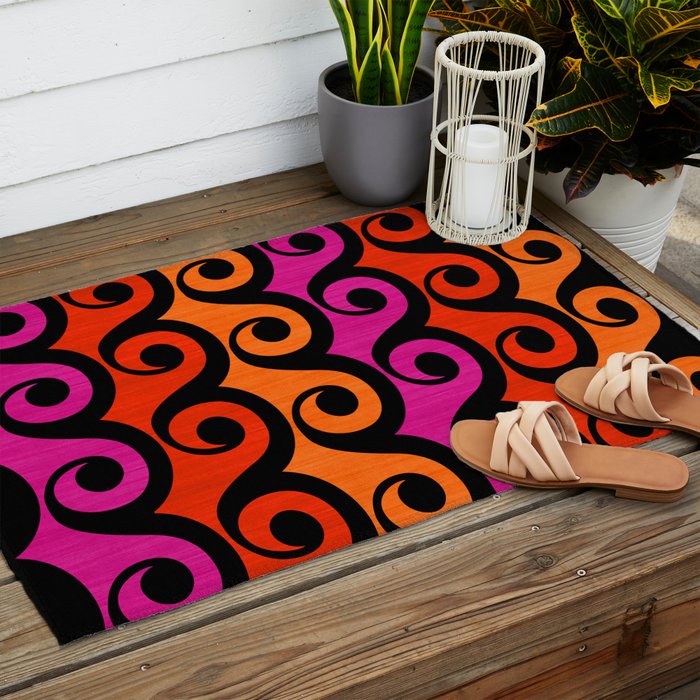 Surf's Up Waves Colorful Pattern  Outdoor Rug Gallery Image 2