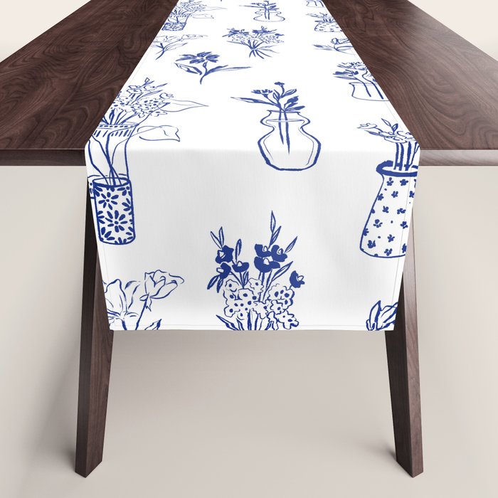 Simple Still Life with Flowers and Vases Table Runner Gallery Image 1